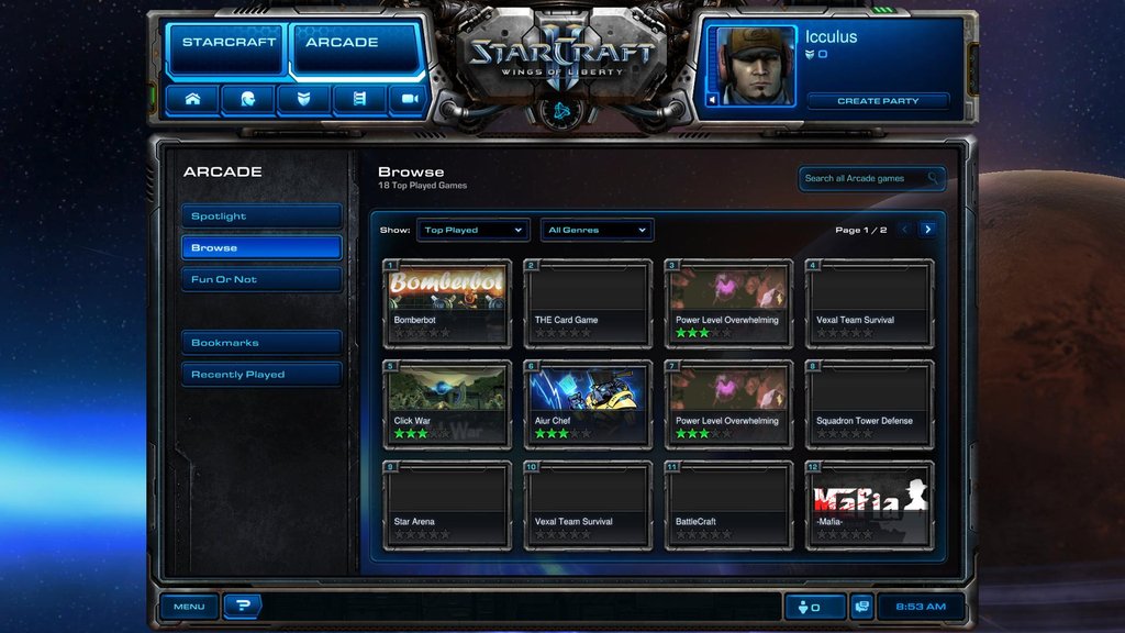 I played browser. STARCRAFT 2 Arcade. Меню старкрафт 2. STARCRAFT лаунчер. STARCRAFT Интерфейс.